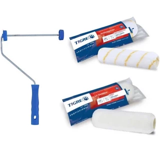 Rolo De Pintura Tigre de Lã 23CM Econômico / Antirrespingo / Suporte p/ Rolo Kit Rolo Com Suporte