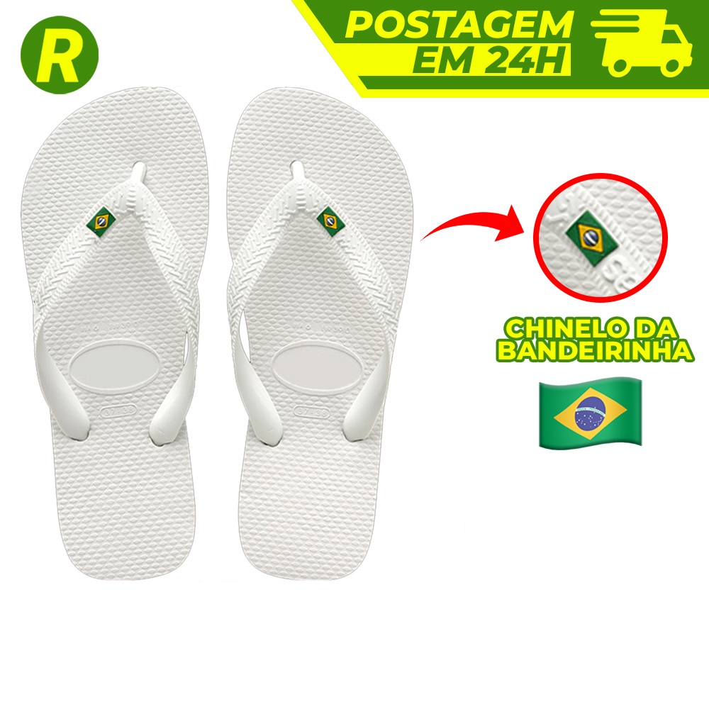 Sandalia Do Brasil Bandeira Bandeirinha Branca Preta Chinelo De Dedo