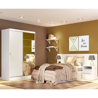 Quarto Completo com Guarda Roupa Luke e Cabeceira com 2 Mesas Laterais Madesa - Branco em Oferta na Shopee