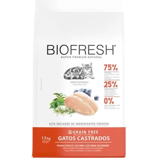 Ração Biofresh para Gatos Castrados Frango Fresco, Alecrim, Chá Verde e Blueberry