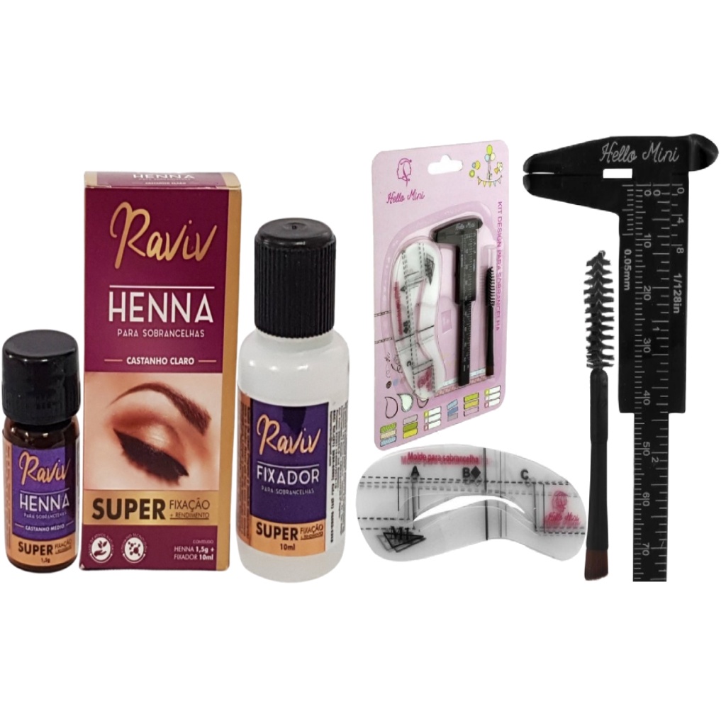 Kit Henna de Sobrancelha Profissional Combo Paquimetro Mini Pincel ...