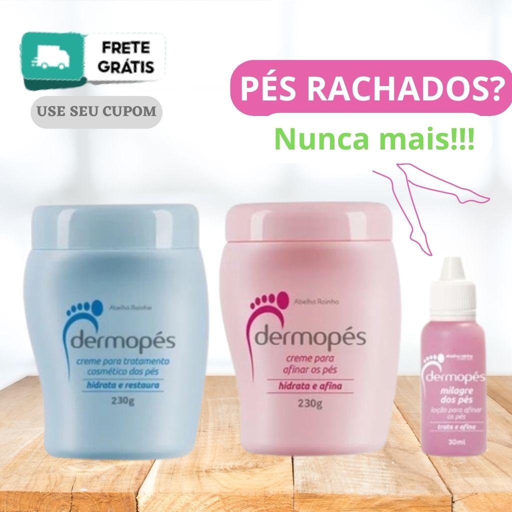 Dermopés Kit Creme Para Os Pés Hidrata e Afina 230g + Hidrata e Restaura  230g + Milagre Dos Pés Loção Para Afinar Os Pés 30mL Abelha Rainha