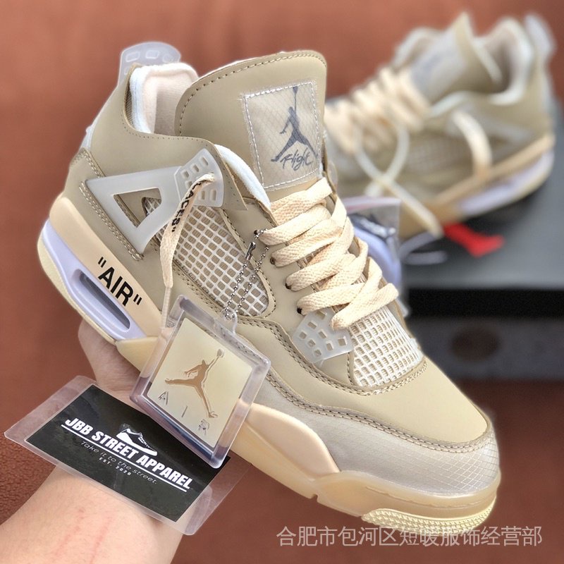 AIR JORDAN 4 OFFWHITE " Vela " (Alta Qualidade) Sapatos De Basquetebol Para Homens E Mulheres KXO7