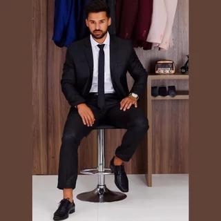 Terno Slim Fit Poliviscose Semi-Brilho PRETO