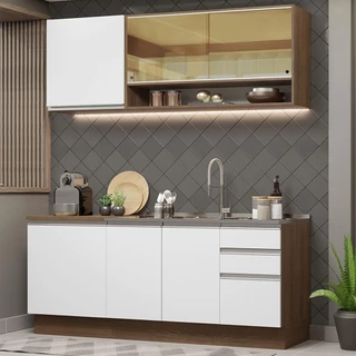 Armário de Cozinha Compacta 180cm Rustic Branco Glamy Madesa 06 em Oferta na Shopee