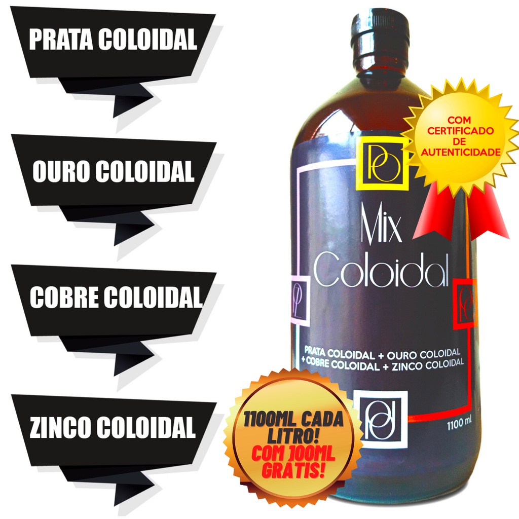 Mix Coloidal Prata Ouro Cobre e Zinco Coloidal 1 Litro Com Certificado ...