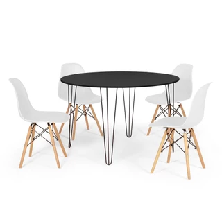 Conjunto Mesa de Jantar Redonda Hairpin 120cm Preta com 4 Cadeiras Eames Eiffel