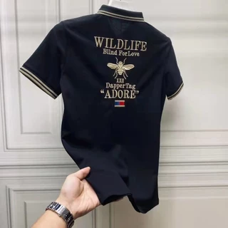Homens POLO Camisa Moda Chumbo Camiseta Slim-Fit Respirável Manga Curta