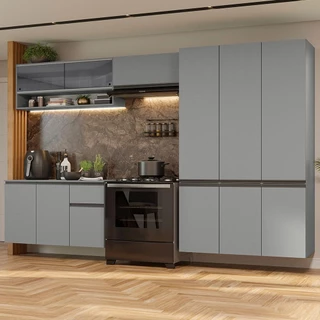 Armário de Cozinha Completa Suspenso 320cm Cinza Nice Madesa 04 em Oferta na Shopee