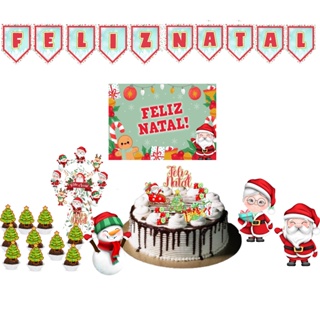 Feliz natal decoração de festa topo de bolo papai noel festa pronta árvore  de natal png