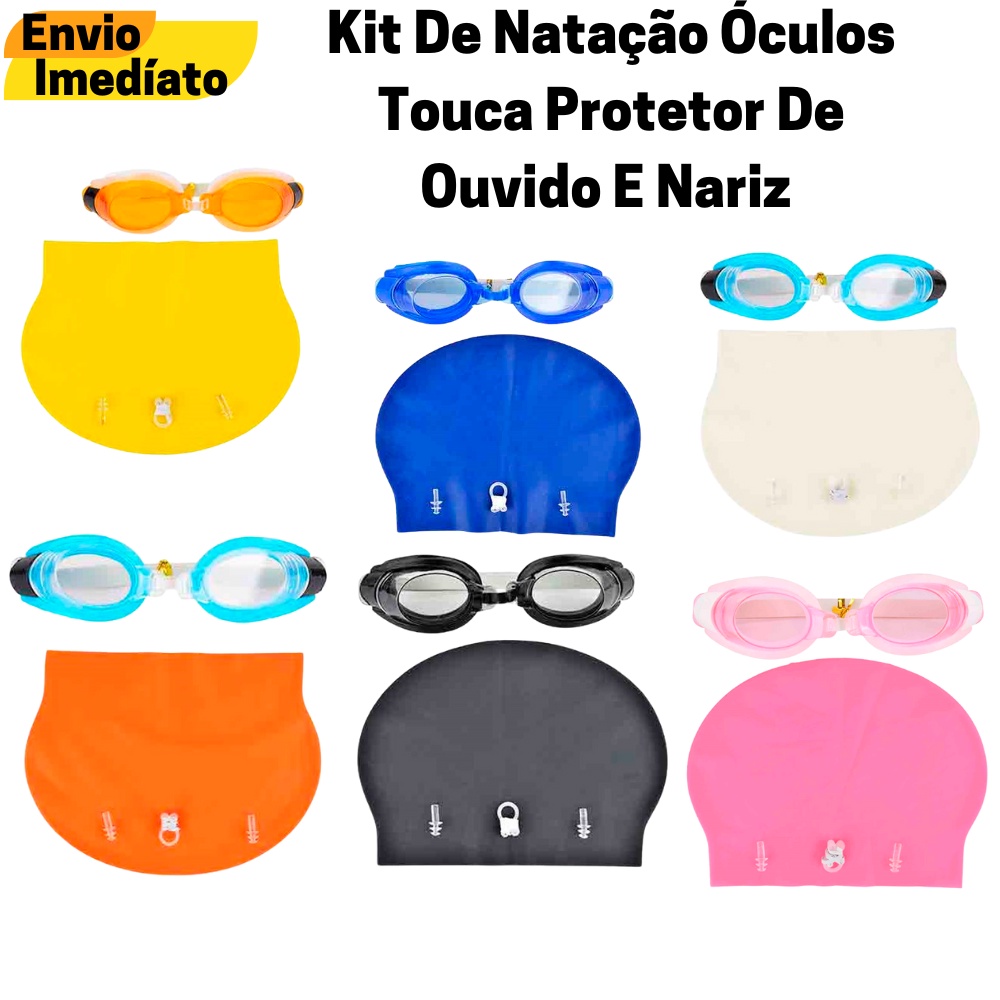 Kit De Natação Infantil Óculos Touca Protetor De Ouvido E Nariz ...