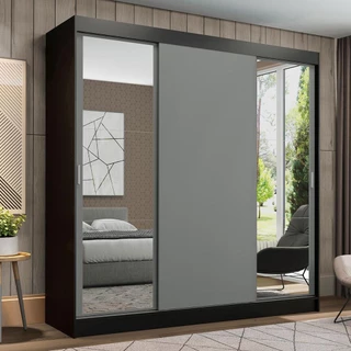 Guarda-Roupa Casal Madesa Reno 3 Portas de Correr com Espelhos - Preto/Cinza em Oferta na Shopee