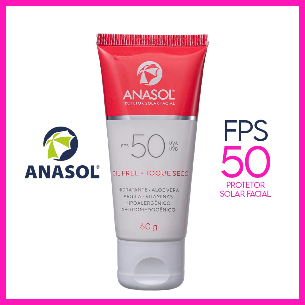 Anasol Protetor Solar Facial Toque Seco Oil Free FPS 50 Vegano 60g