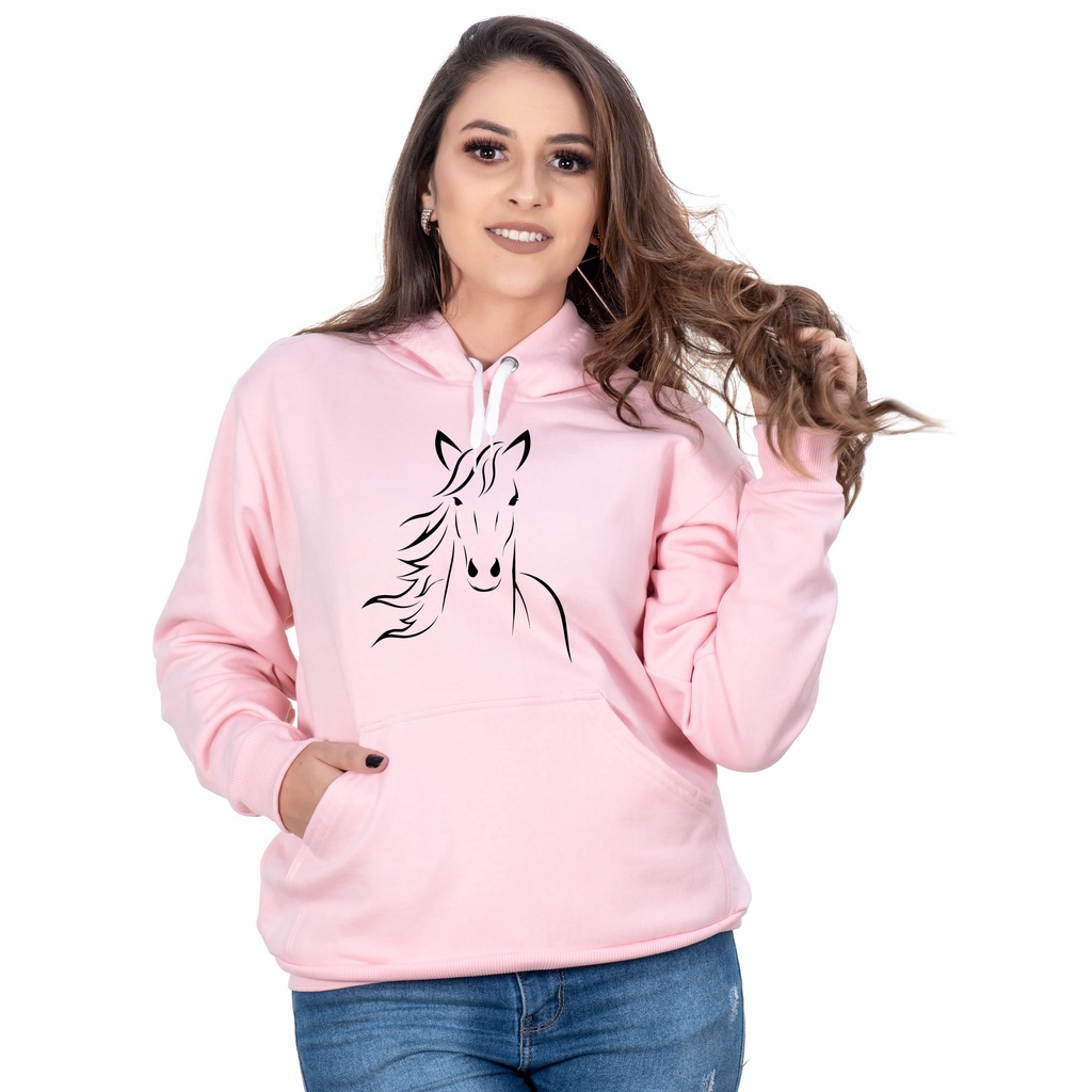 Blusão Moletom Feminino Capuz Rosa