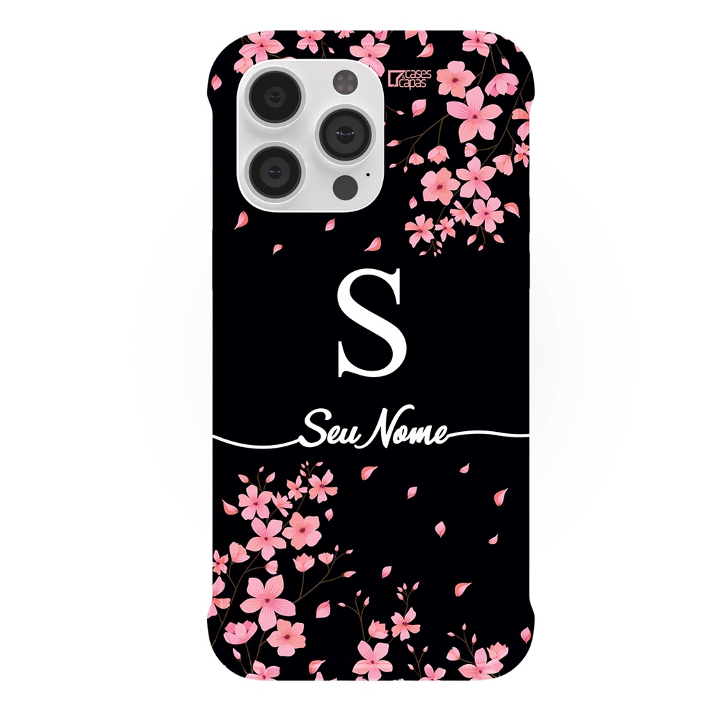 Capa Case Capinha De Celular Personalizada com Nome Flores Cerejeira para Iphone, Galaxy, Moto, Redmi, MI e Zenfone