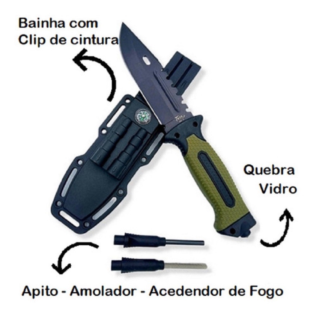 Faca de Sobrevivência 2518B TAUE 27cm Com Bússola e Pederneira (Lançamento 2022)