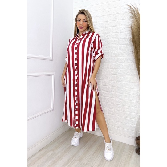 chamis longo feminino aberto lado com estampa listra moda/WM710 ...