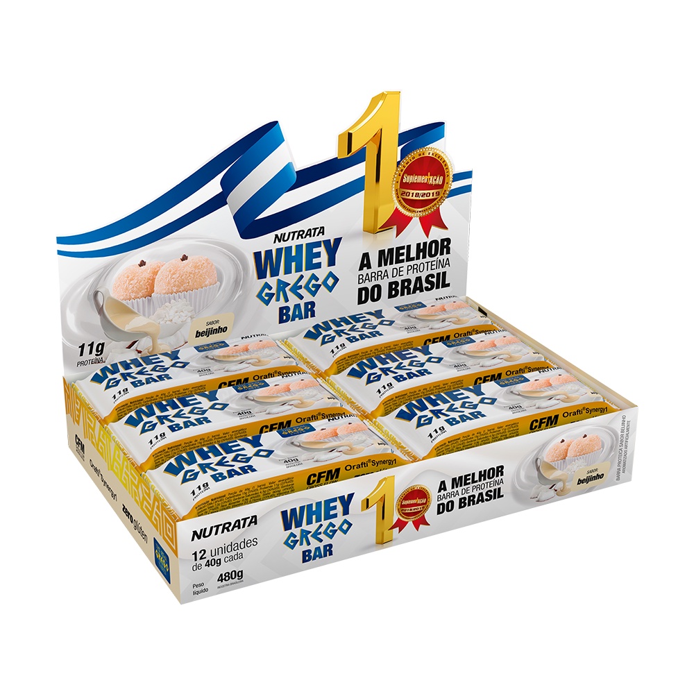 Whey Grego Bar Sabor Beijinho Display c/12 Barrinhas – Nutrata