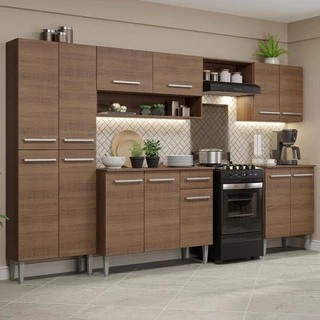 Armário de Cozinha Completa Madesa Emilly 293001 com Balcão e Paneleiro - Rustic em Oferta na Shopee