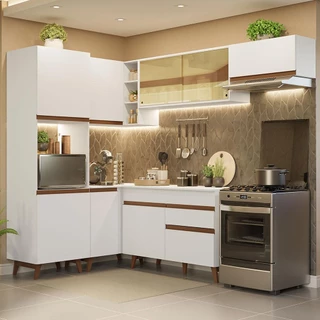 Armário de Cozinha Completa de Canto 392cm Branco Reims Madesa 03 em Oferta na Shopee