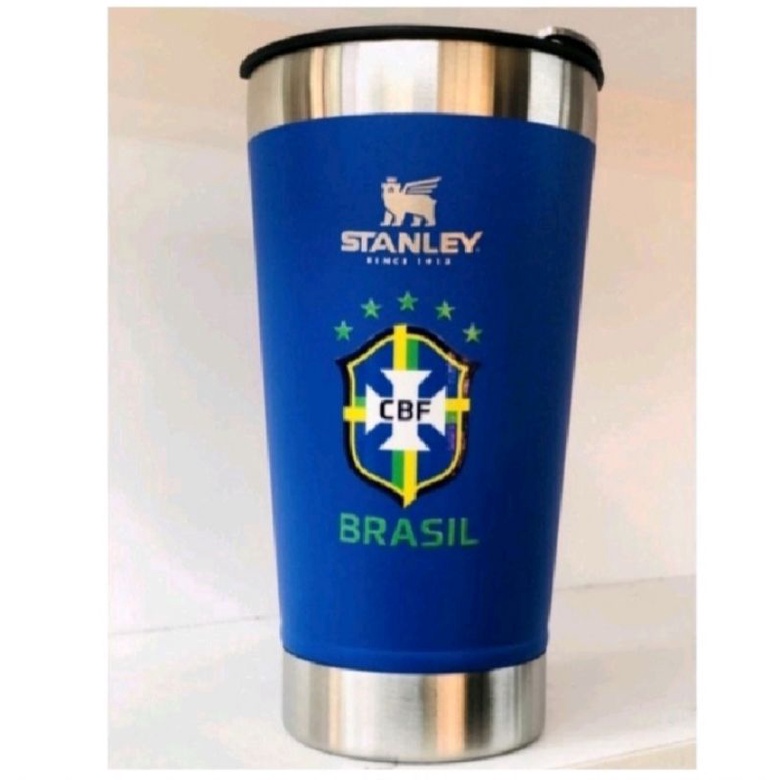 Copo Térmico Cerveja Com Tampa Stanley personalizado selecao brasil 473ml