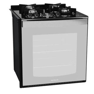 Fogão de Embutir 4 Bocas Preto com Frente em Vidro Espelhado e Mesa de Vidro Atlas U.Top Glass Style Bivolt