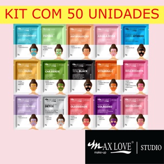 Kit com 50un Máscara Facial Max Love Sachê para Skin Care e Limpeza de Pele