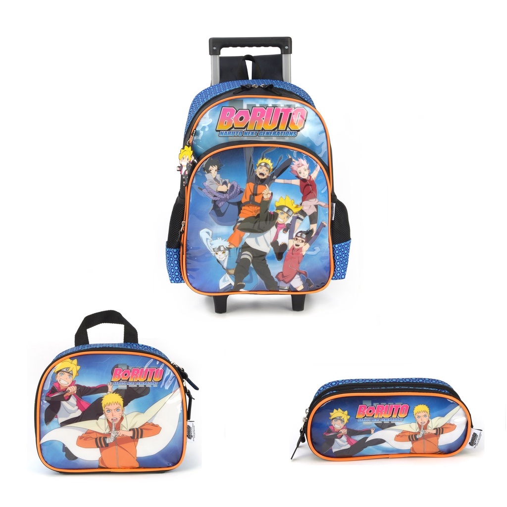 Kit Mochila de Rodinhas Lancheira Estojo Boruto Azul Luxcel | Shopee Brasil