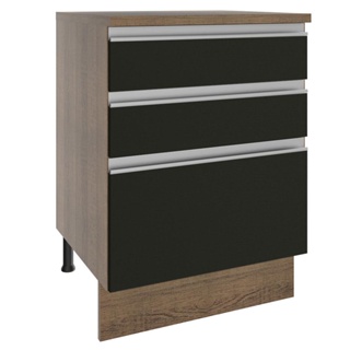Balcão Madesa Glamy 60 cm 3 Gavetas - Rustic/Preto