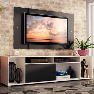 Rack Madesa Cancun e Painel para TV até 58 Polegadas - Branco/Preto 738N em Oferta na Shopee