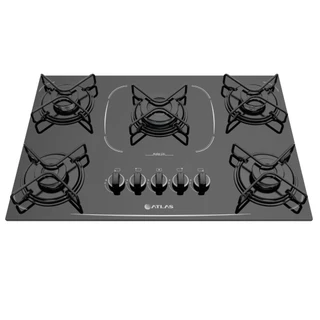 Cooktop 5 bocas Atlas Agile Up Glass Preto com Acendimento Superautomático - Bivolt