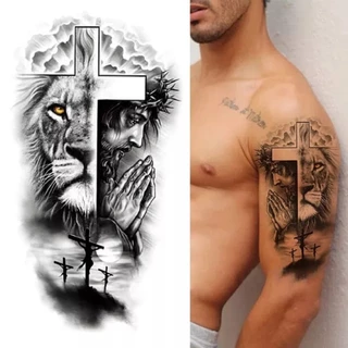 Tatuagem Temporária a Prova D Água Leão Cruz Cristo Tatoo Fake Prova D'Água Masculina Feminina Tatoo Vários Desenhos