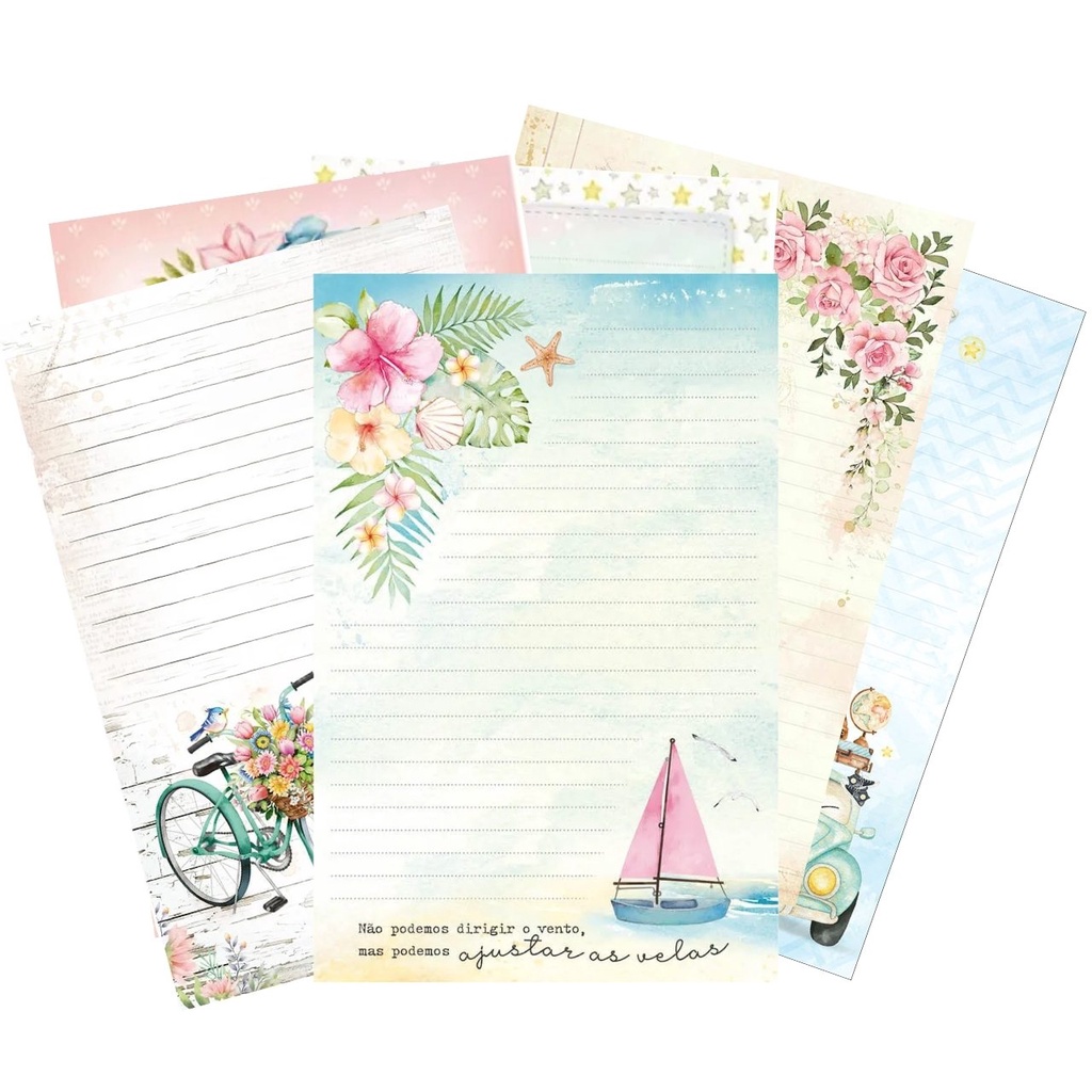Kit de Papéis de Carta com 5 fls Diversos Litoarte