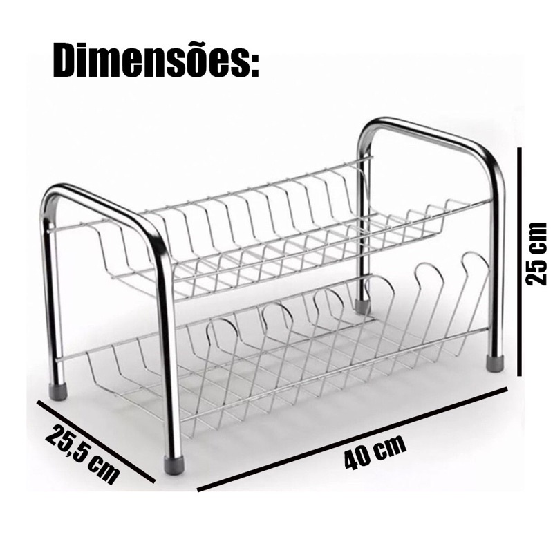 Escorredor De Pratos E Louça 2 Andares 11 Pratos 6 Copos