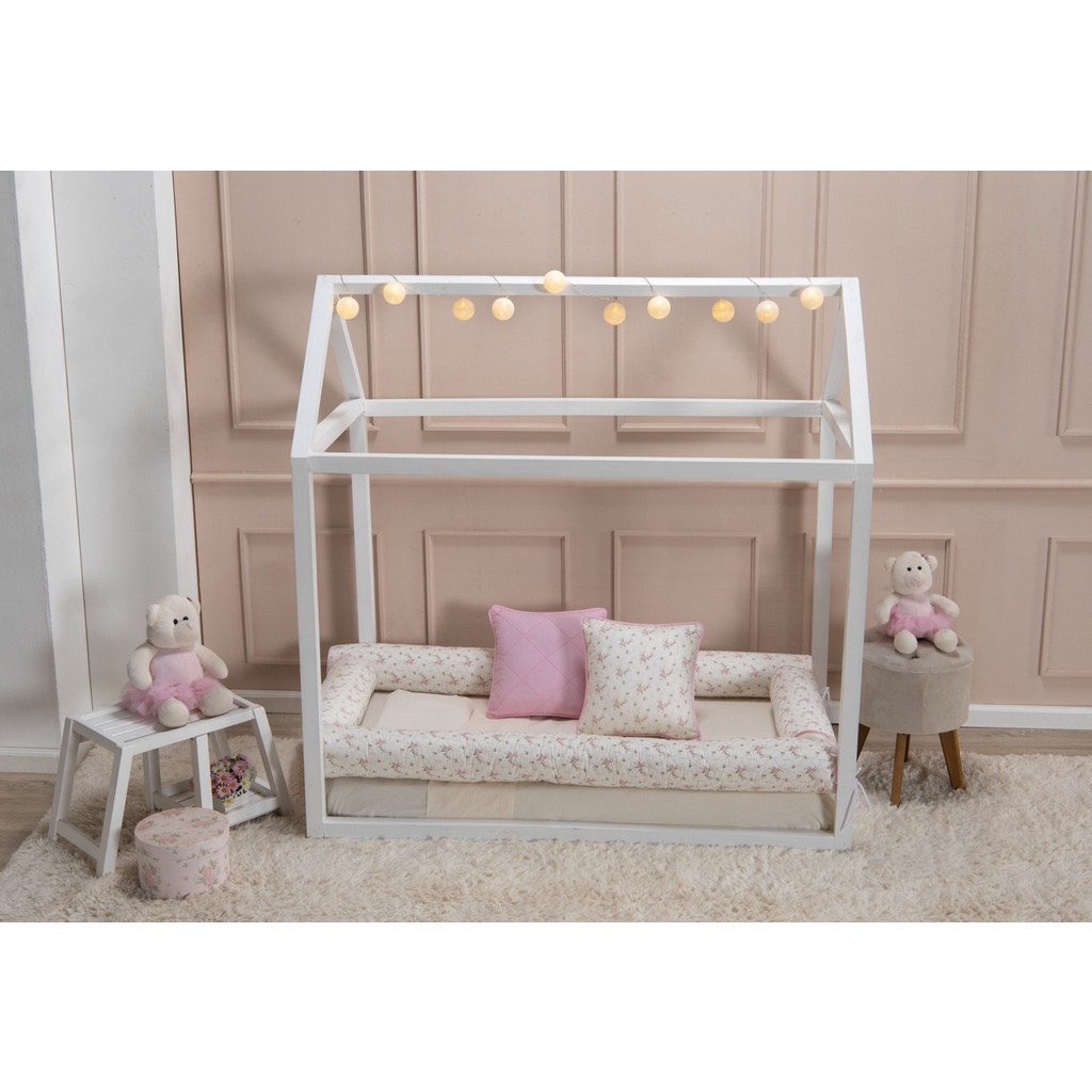 KIT BERÇO MINI CAMA FLORAL ROSA 4 ROLO MINI CAMA CASINHA MONTESSORIANA 100% ALGODAO