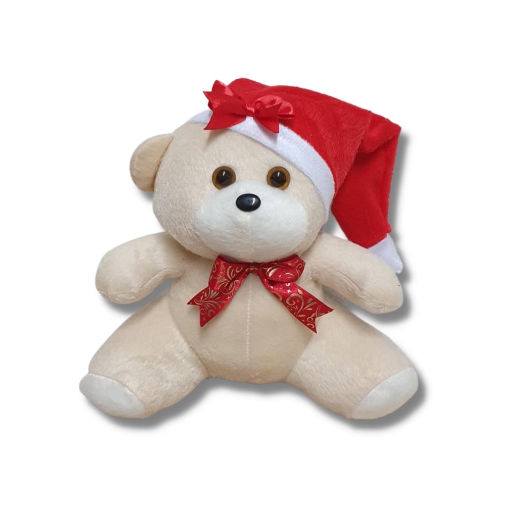 Jogo Mini Urso Pelúcia Natal Gorrinho e Cachecol 12cm 3 Pç