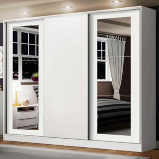 Guarda-Roupa Casal 100% MDF Madesa Eros 3 Portas de Correr com Espelhos - Branco