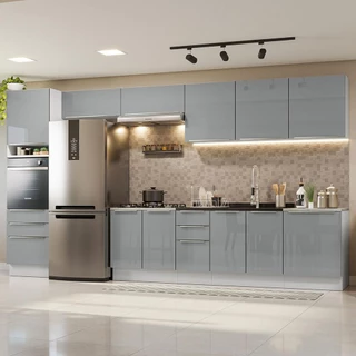Armário de Cozinha Completa 400cm Branco/Cinza Lux da Thauane Madesa em Oferta na Shopee