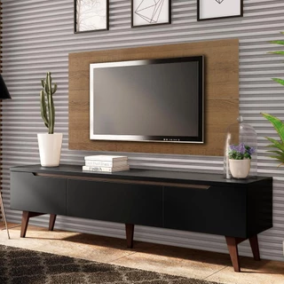 Rack Madesa Reims e Painel para TV até 55 Polegadas 2 Portas e 1 Gaveta - Rustic/Preto em Oferta na Shopee