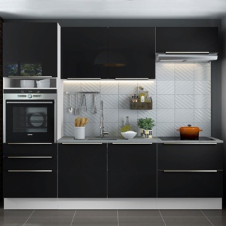 Cozinha Completa Madesa Lux com Armário e Balcão 6 Portas 5 Gavetas - Branco/Preto