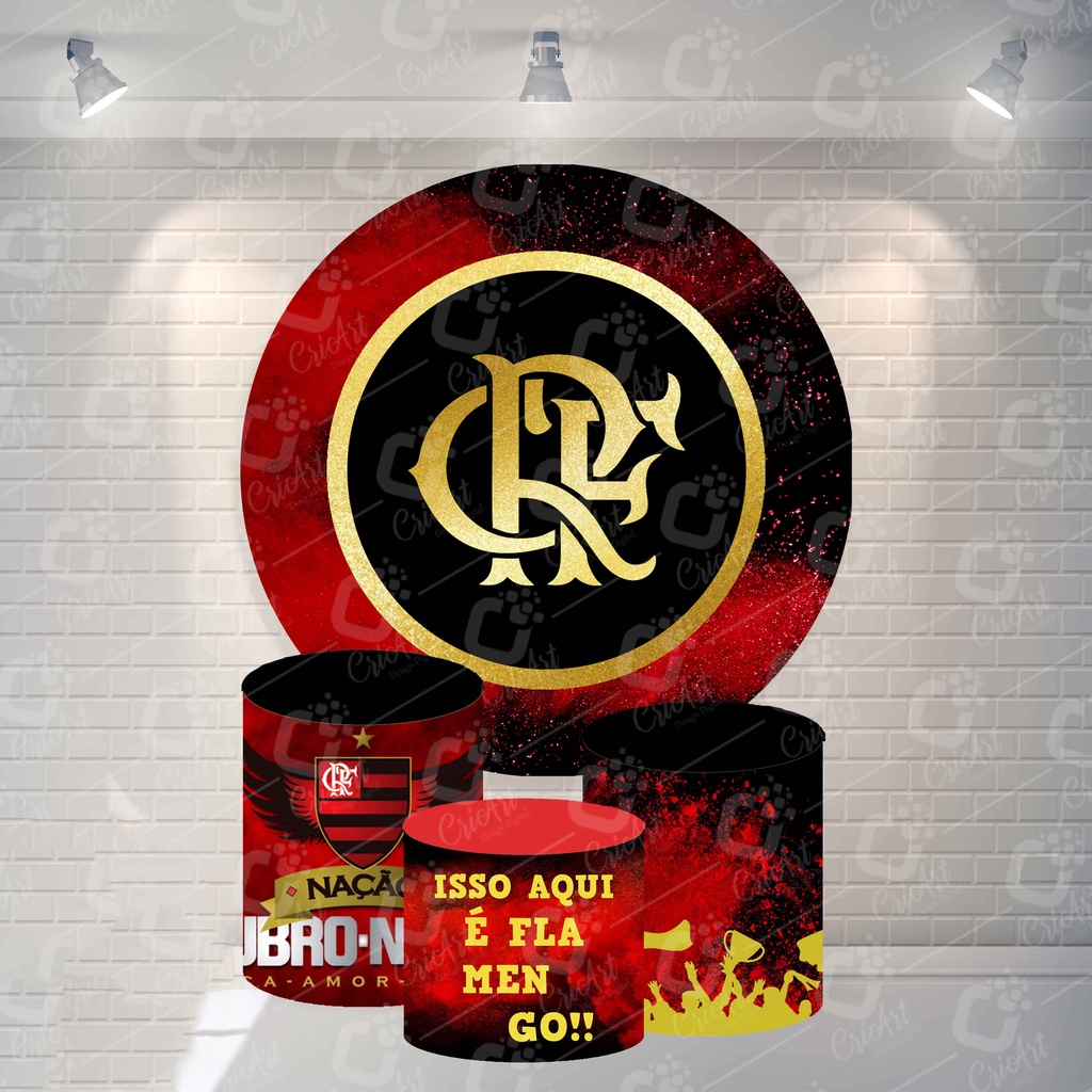 PAINEL E CILINDROS EM TECIDO SUBLIMADO TEMA FLAMENGO