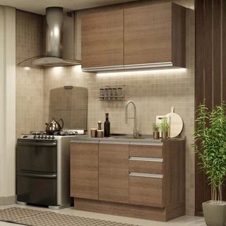 Armário de Cozinha Compacta 120cm Rustic Glamy Madesa 03 em Oferta na Shopee