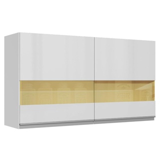 Armário Aéreo Madesa Acordes 100% MDF 120 cm Vidro Reflex - Portas Branco Brilho