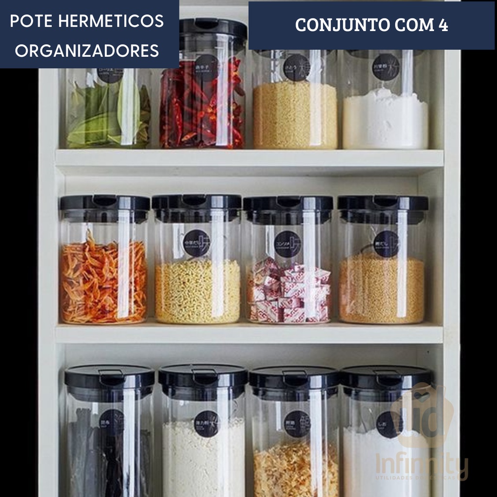 KIT COM 5 potes de 1L Organizador de Mantimentos e Dispensa | Porta ...