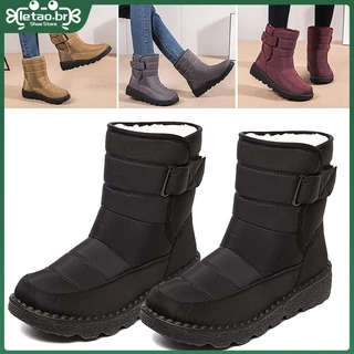 Bota Feminina De Cano Alto Antiderrapante/Botas De Neve Em Algodão Impermeável/2pçs