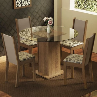 Conjunto Sala de Jantar Madesa Nanda Mesa Tampo Vidro Redondo 4 Cadeiras - Rustic/Crema/Bege em Oferta na Shopee