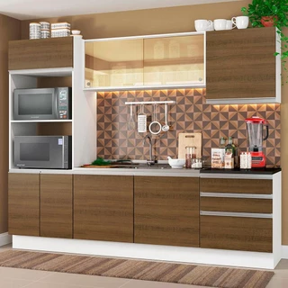 Armário de Cozinha Completa Madesa 100% MDF Acordes com Balcão (Sem Tampo e Pia) - Branco/Rustic em Oferta na Shopee