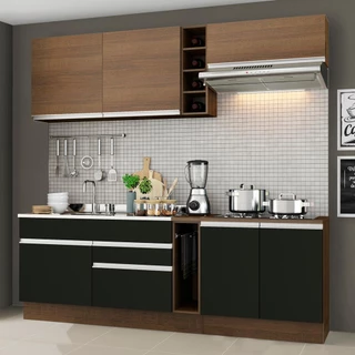Cozinha Completa Madesa Parma com Armário e Balcão (Sem Tampo e Pia) - Rustic/Preto/Rustic em Oferta na Shopee