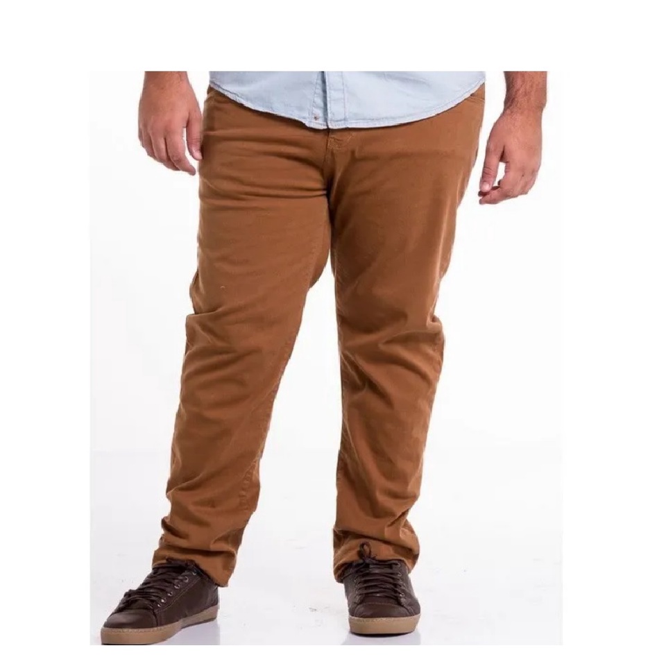 Calça Masculina Sarja Com Lycra Até o Plus Size Tamanhos Especiais Algodão  Elastano Marrom