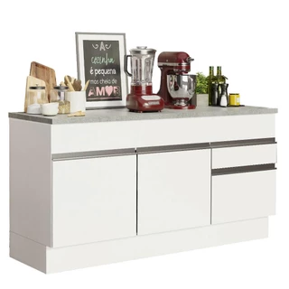 Balcão de Pia Armário de Cozinha 150 cm 2 Portas e 2 Gavetas (Com Tampo) Branco Glamy Madesa em Oferta na Shopee